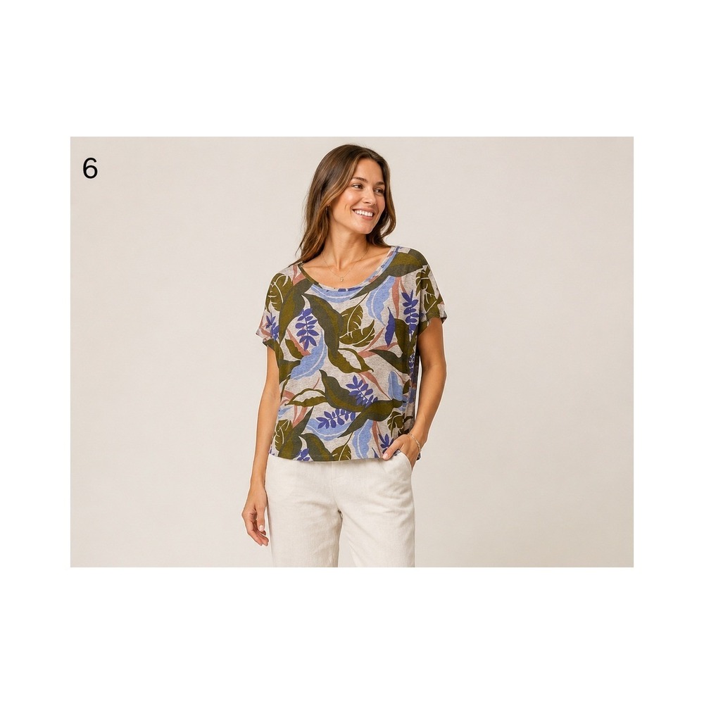 C&C California Tropical Beachy Top Womens Medium White Linen Button Back‎